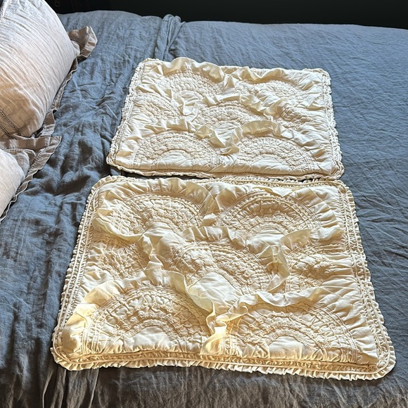2 Anthropologie standard ruffle “Rivulet” shams in a creamy pale yellow color. - Picture 11 of 16